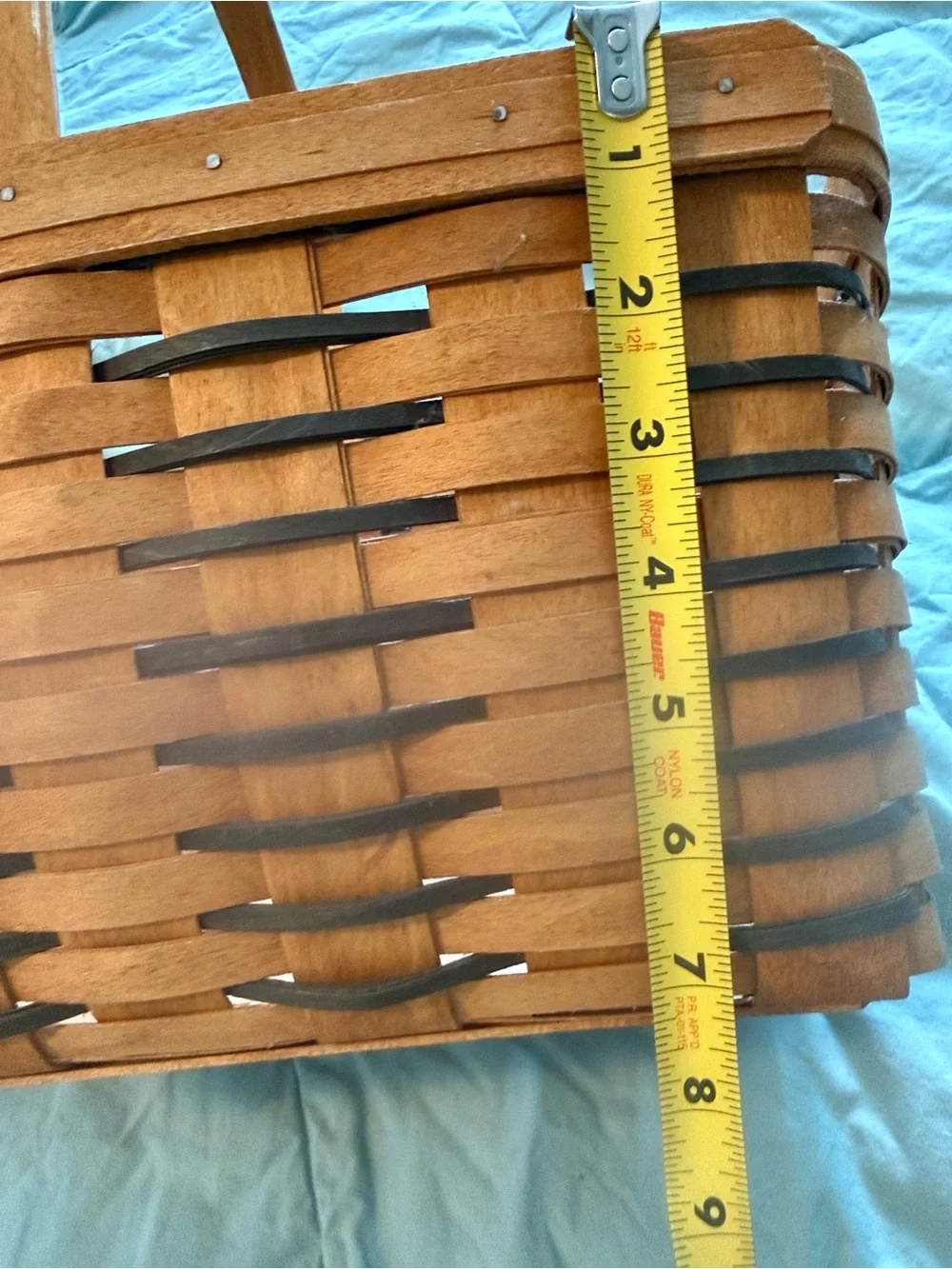Longaberger Two-Tone Woven Basket in Brown and dark green.